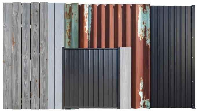 collage of fences: wood, vinyl, metal